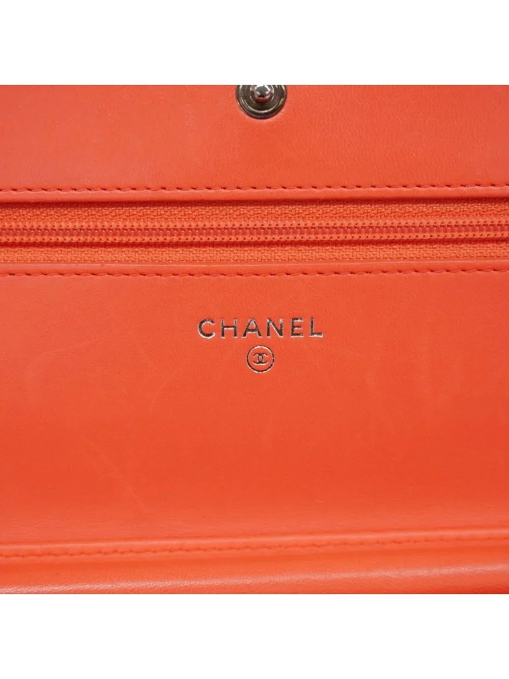 Chanel Wallet on Chain V-stitch Lambskin Orange Silver Shoulder Bag